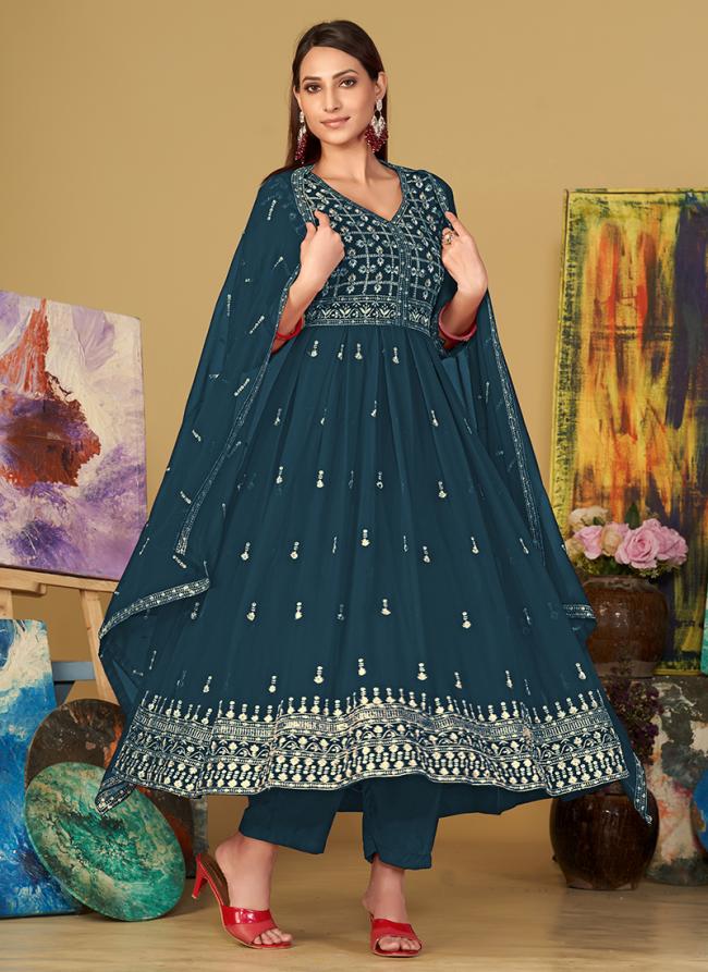 Georgette Morpeach Wedding Wear Embroidery Work Readymade Anarkali Suit